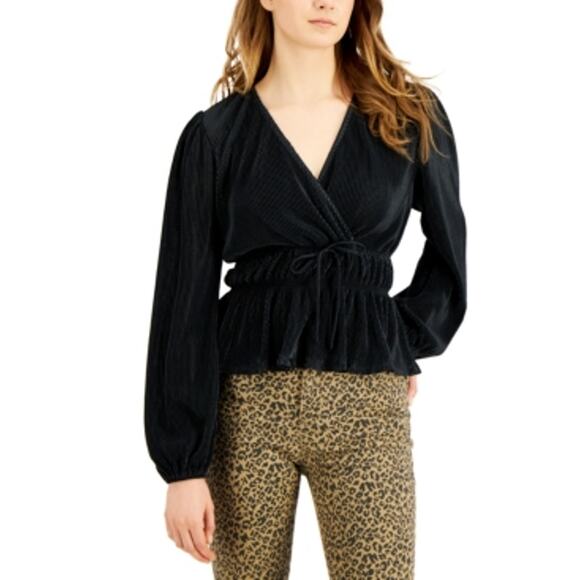 Love Fire Juniors' Pleated Balloon-Sleeved Top Size XL Black NWT - Picture 1 of 2